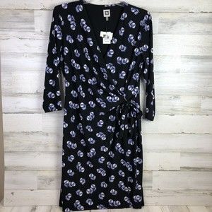 Floral Wrap Dress in Black and Purple